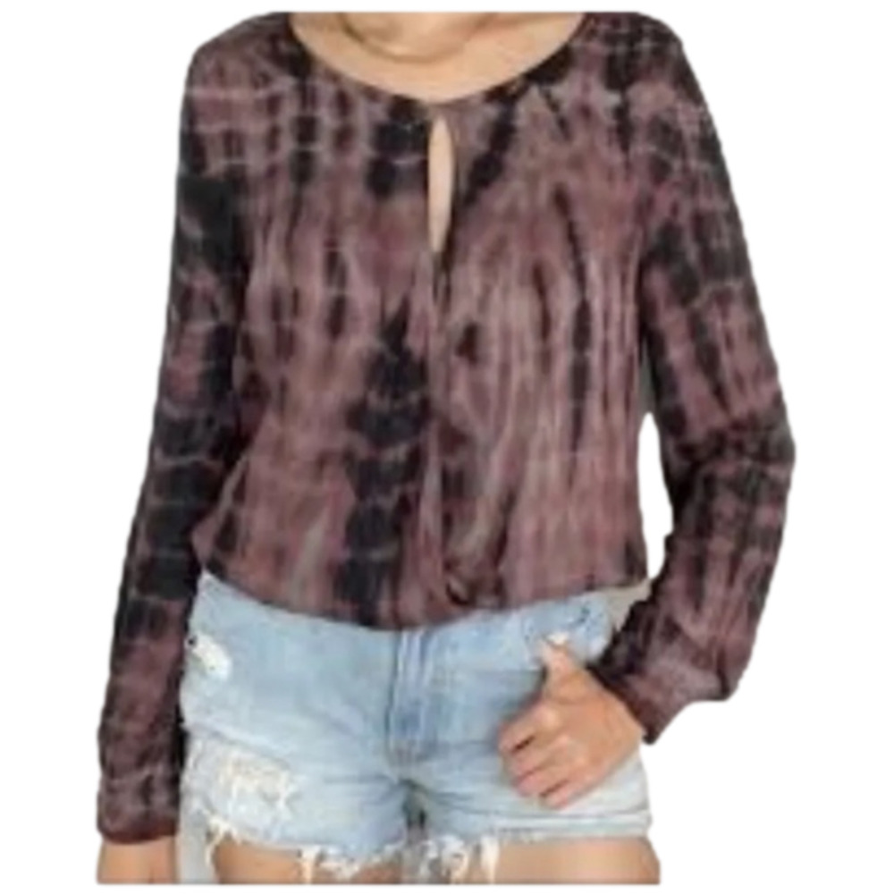 NWT Young Fabulous & Broke Black Pink Tie Dye Key Hole‎ Long Sleeve Blouse M